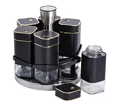 Органайзер набір Condiment Set для спецій на підставці з 6 баночками по 120 мл Чорний - мініатюра 2