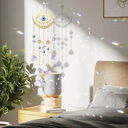 DEMIUKO Evil Eye Sun Catcher Кришталева підвісна прикраса Wind Chimes Sun Catchers Bead Prism Rainbow Maker Wall Pendant - мініатюра 5