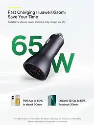 Автомобільний зарядний пристрій Baseus Golden Contactor Pro Triple Fast Charger Car Charger 65W U+C+C Dark Gray [CGJP010013] [77944] - мініатюра 8