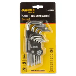 Ключ Sigma набір TORX 9шт T10-T50 CrV, короткі з отвором (4022211) - мініатюра 8