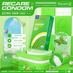Презервативи Ultra Thin Mint Condoms Recare 12 шт, ультратонкі, аромат: м'ята - мініатюра 5