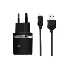 Зарядний пристрій Hoco C12 2 USB чорний + кабель USB to Lightning - мініатюра 3