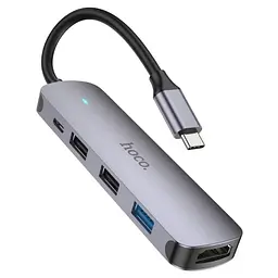 Хаб USB HB27, Grey, Type-C 3.0 - 1xType-C (60 Вт) / 1xUSB 3.0 / 2xUSB 2.0 / HDMI 4K Hoco teh0019601