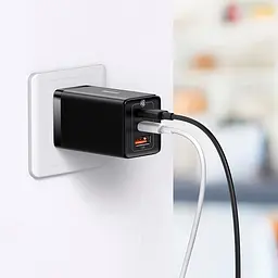 Адаптер мережевий Baseus C to C cable GaN5 Pro Fast Charger 3 порти 65 W чорний - мініатюра 4