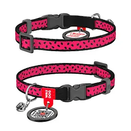 Нашийник для котів нейлоновий Waudog Nylon з QR-паспортом "Кавун" пластиковий фастекс Ш 10 мм Д 20-30 см