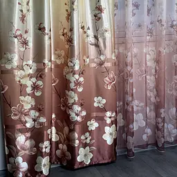 Атласні штори з квітами коричневого кольору 150х270 з тюлистом батистовим 400х270 на тасьме ALBO pbe0052641 - мініатюра 5