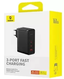 Мережевий зарядний пристрій Baseus GaN5 Pro Digital Fast Charger 2Type-C+USB 160W  +  Cable Type-C to Type-C P10110825113-00 Black - мініатюра 7