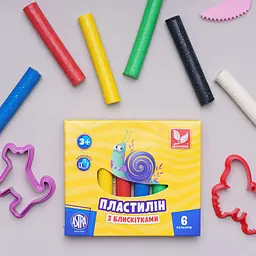 Пластилін восковий Школярик, круглий з блискітками, 6 кольорів, 78 г (303109001-UA) - мініатюра 3