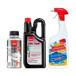 Набір Sano Засіб для видалення цвілі Mildew Remover, Засіб для прочищення каналізаційних труб Drain, Рідина для очищення труб (293561, 877859, 117916)