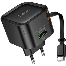 МЗП Hoco C154A Changer With Retractable Cable Type-C PD20W+QC3.0 (1USB-C) Black