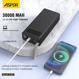 Акумулятор зовнішній Aspor A306 30000 mAh із швидкою зарядкою портативна батарея - мініатюра 6