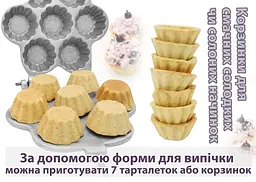 Форма для випічки кексів, кошиків і тарталеток (7 кошиків) зі знімними ручками, RS Сірий 84129 - мініатюра 3