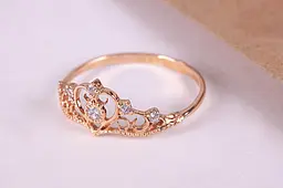 Каблучка-корона з червоного золота з фіанітами 18 K-0055 - мініатюра 5