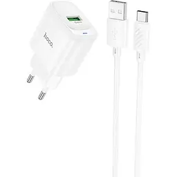 МЗП Hoco C140A Smart QC3.0 18W (1USB-A) + кабель USB to Type-C White