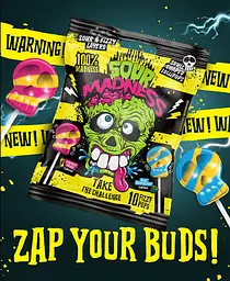 Кислі льодяники на паличці Sour Madness Energy Drink and Blue Raspberry 90г - мініатюра 2