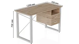 Письмовий стіл із ящиками Ferrum-decor Оскар 750x1200x700 метал Білий ДСП Дуб Сан-Марино 16 мм (FRD-103263) - мініатюра 3