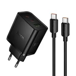 МЗП Hoco N75 Grande 65W QC+PD (1USB-A/2C) + кабель Type-C to Type-C Black