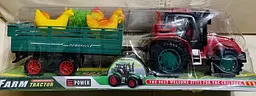 Іграшковий пластиковий трактор з причепом та тваринами Farm Tractor Hot power (077871) Червоний із зеленим - мініатюра 10