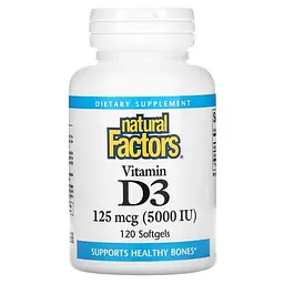 Витамин D Vitamin D3 5,000 IU 120 Softgels Natural Factors vit0006394