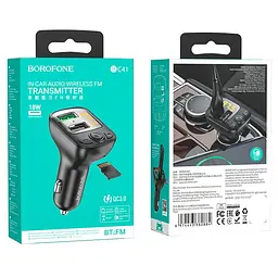 АЗП з FM-модулятором BOROFONE BC41 Eminency QC3.0 Car BT FM transmitter 18W Чорний 8525500090 - мініатюра 2