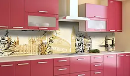 Вініловий кухонний фартух Лондон Колаж наклейка ПВХ вінтаж Місто Бежевий 60х250 см Happy Pocket Z181596 - мініатюра 2