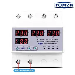 Перемикач фаз трифазний TOMZN TOVPD3-100VAYA 100A Цифрове реле автоматичного вибору фази (19603) - мініатюра 4
