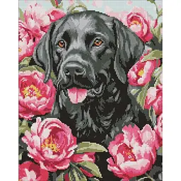 Алмазна мозаїка Собака у півоніях ©art_selena_ua Ідейка AMO20084, 40х50 см