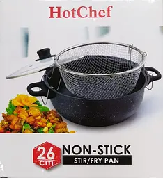 Каструля фритюрниця HotChef з антипригарним покриттям зі скляною кришкою 26 см Чорна - мініатюра 3