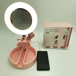 Кільцева LED лампа з тримачем телефону та дзеркалом настільна для блогерів та візажистів 16см RING LIGHT G3 рожевий - мініатюра 18