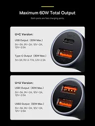 Автомобільний зарядний пристрій Baseus Golden Contactor Max Dual Fast Charger Car Charger U+C 60W Dark Gray (CGJM000113) [77942] - мініатюра 4