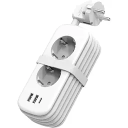 Зарядний пристрій Unidapt USB довжиною 1.5 м з 2 розетками змінного струму, 2 портами USB та 1 портом Type C