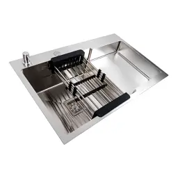 Кухонна мийка Platinum Handmade 78x50С R з нержавіючої сталі 3.0 мм квадратний сифон 78x50x22 см сатин - мініатюра 5