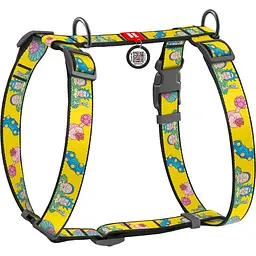 Шлея для собак Waudog Nylon, Рік і Морті 1, H-подібна, з QR паспортом, М, 40-70х50-80х2 см, жовта (5150-0280)