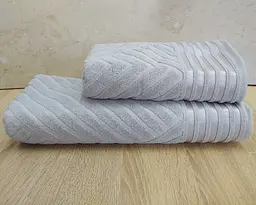 Набір турецьких махрових рушників 50х90+70х140 Gulcan Jacquard Cotton Lux Yeni Cizgili Light Gray