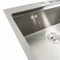 Кухонна мийка нержавійка 60x50 Platinum Handmade з підставкою для ножів (сифон круглий, 3,0/0,8), Нержавіюча сталь - мініатюра 7