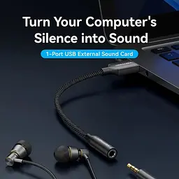 Звукова карта USB AUX jack, TRRS Ear, 0.25 м 96 кГц/24 біт 2-в-1 DSP шумозаглушення Vention - мініатюра 4