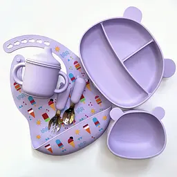 Посуд з силікону для дітей BP принт 1739 Ведмедики Y2 Pastel Lilac