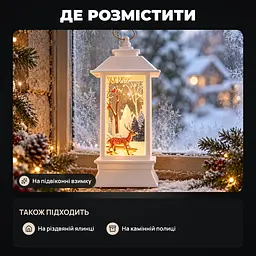 Декоративний ліхтар новорічний LED з оленем, настільний світильник на батарейках - мініатюра 3