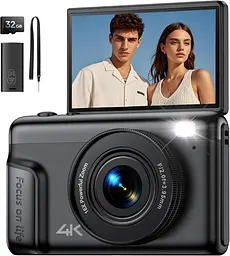 Цифровий фотоапарат TOAIOHO V6 4K 64 МП з автофокусом, поворотним екраном 3" та картою 32 ГБ - мініатюра 1
