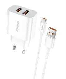Мережевий зарядний пристрій Foneng EU45 Dual USB Charger (2USBх2.4A) White (EU45-CH-TC) + кабель USB Type C - мініатюра 1