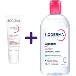 Набір: крем для обличчя Bioderma Sensibio DS+ Cream 40 мл + міцелярний лосьйон Bioderma Sensibio Н2О 500 мл
