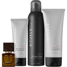 Подарунковий набір Rituals Homme Set: гель-пінка для душу Homme Shower Foam 200 мл + гель-шампунь Sport 2-1 Hair&Body Wash 200 мл + лосьйон для тіла Sport Anti-Dryness Body Lotion 70 мл + парфумована вода L'Essentiel 15 мл - мініатюра 2