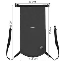 Водонепроникна сумка 30 л Trizand 23568, чорна, туристична Dry Bag з ременем, для каякінгу та подорожей, - мініатюра 2