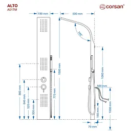 Душова панель Corsan Alto black A017MBL, Чорний матовий - мініатюра 2