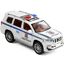 Машинка поліція Toyota Prado 1:24 металева, світло фар, проблискові маячки, сирена, інерційний механізм, відкриваються 4 двері