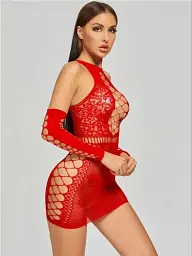 Клубне плаття романтичне міні з нарукавниками однотонне Червоне XS/S/M/L