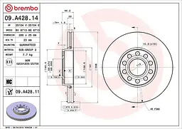 Диск гальмівний передній вентильований VW Passat B5-B5.5, Skoda Superb I 96-08р Brembo (09.A428.11)