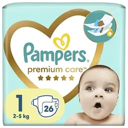 Підгузки Pampers Premium Care Newborn дитячі одноразові розмір 1 2–5 кг 26 шт (Pampers1Newborn26)