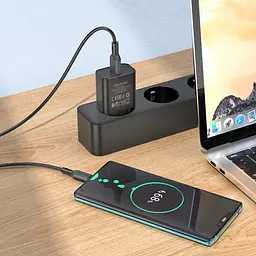 Мережевий зарядний пристрій Borofone BA72A Spring 18W/QC3.0/1USB + Cable Type-C чорний - мініатюра 2