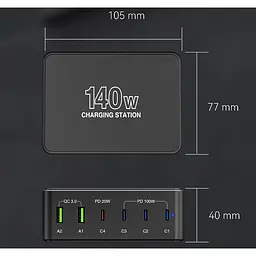 Зарядний пристрій універсальний Voltronic fast charger USB QC3.0/PD/PPS 140W - мініатюра 8